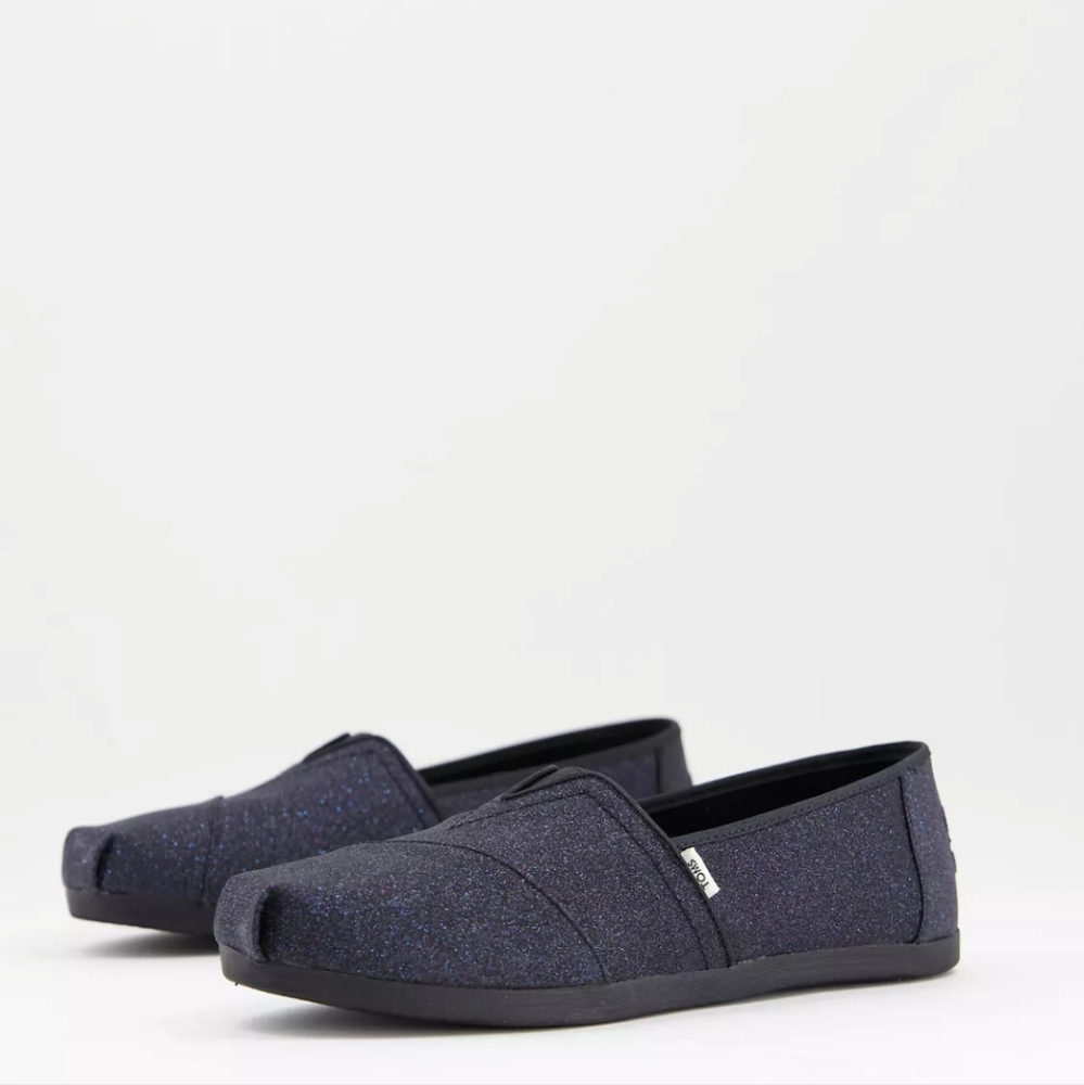 NWT TOMS Alpargata flat shoes in black glitter